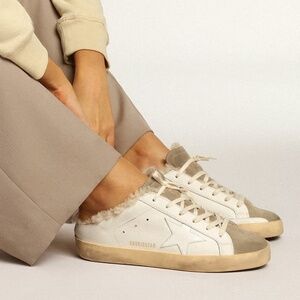 Golden Goose Superstar Shearling Sabot Sneaker White Leather/Gray Suede sz